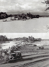 8・9　（上）野洲川北流の決壊現場　（下）決壊場所の築堤