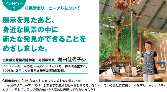 Ｃ展示室リニューアルについて展示を見たあと、身近な風景の中に新たな発見ができることをめざしました。 滋賀県立琵琶湖博物館　総括学芸員　亀田佳代子さん