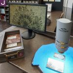 ５台設置された顕微鏡はズームとピントの２つのレバーのみで操作が簡単